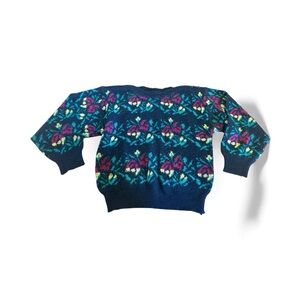 Vintage 1980s Jane Neal for Tanners port Floral Textured Batwing Sweater S/M
